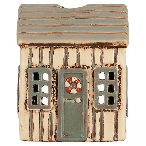 Hus t/fyrfadslys Løkken creme m/grå dør