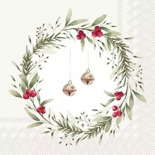 IHR Kaffeserviet 25x25cm 3-lags 20stk - Christmas Bells Cream