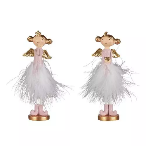 Engel m/fjer stående assorteret håndmalet