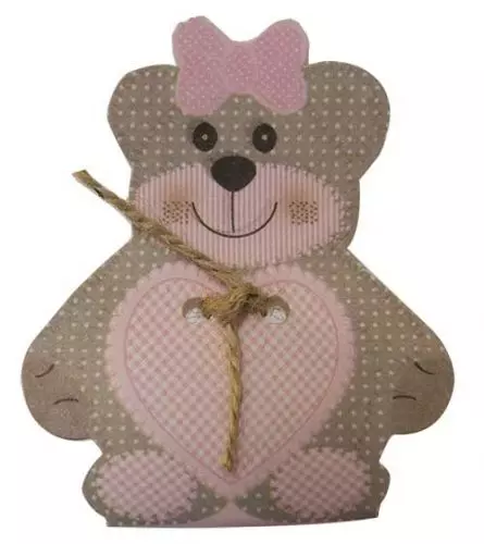 Æske Bamse lyserød 35x25x60mm 10stk