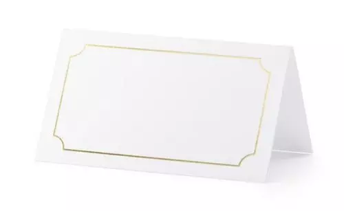 Bordkort hvid m/guld ramme 10stk