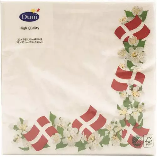 Duni serviet 33x33 3lags 20stk - Flag m/blomster