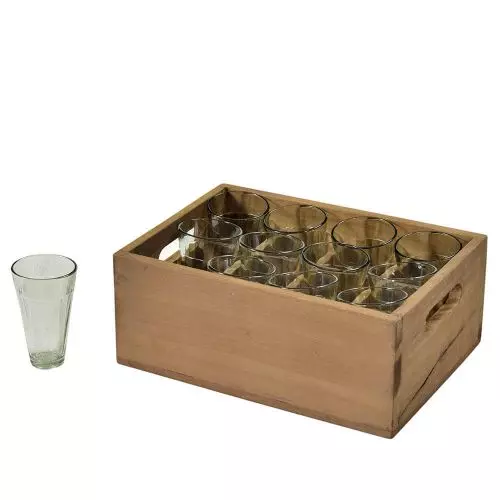 Træbakke med 12 teglas