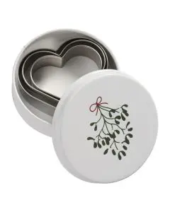 Dåse med 3 hjerte-kageudstikkere - mistelten på låget