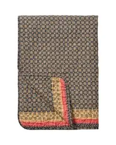 Quilt mørkeblå m/rosa og naturfarvet mønster på kanterne