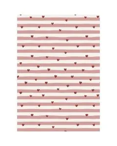 Ib Laursen Gavepapir 5 m/rulle - Røde hjerter og lyserøde striber