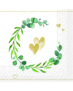 Sovie Frokostserviet 3-lags 20stk - Eukalyptus og Hjerter