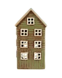 Hus t/fyrfadslys Thorshavn rød dør på siden