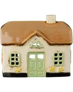 Hus t/fyrfadslys Nyhavn gult tag solsikke foran
