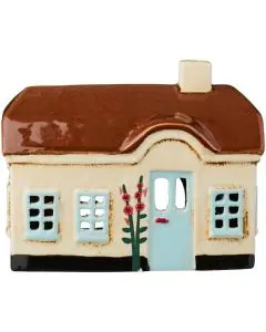 Hus t/fyrfadslys Nyhavn gult tag solsikke foran
