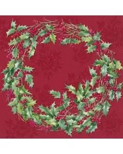 IHR Frokostserviet 3-lags 20stk - Ilex Wreath Julekrans Rød
