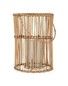 Ib Laursen Rund Rattan Lygte med hank og glasindsats - Cane