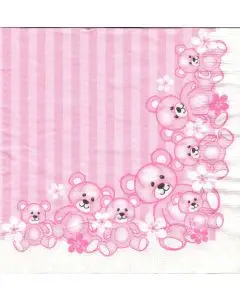 Bækkelund 3-lags servietter - 33x33 cm - 20 stk bamser rosa