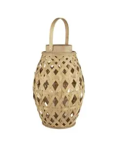 Lygte m/glasindsats og hank lige sider bambusflet åbning Ø:14 cm