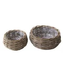  Rund flad grå rattan kurv sæt af 2