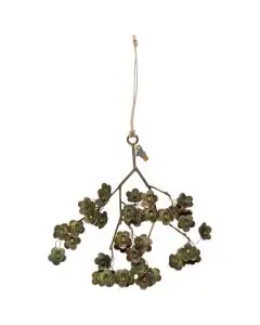 Ophæng gren m/blomster grønlig håndlavet