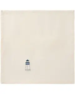 Ib Laursen Stofserviet Atlantis m/blåt fyrtårn - Butter cream