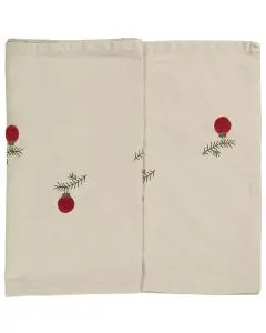 Bordløber Tradition m/julekugler på grankviste - Hørfarvet