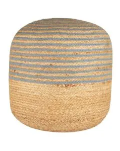 Ib Laursen Rund Puf Jute m/blå striber i bomuld