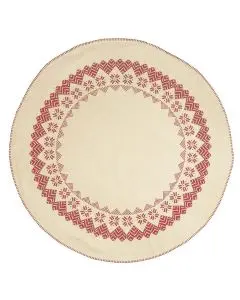 Juletræstæppe natur m/rødt mønster og stikninger i kanten