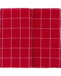 Ib Laursen Stofdug 150x250cm - Silja rød m/naturfarvede store tern