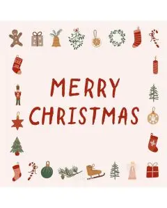 Ib Laursen Frokostserviet 3-lags 20stk - "Merry Christmas" og juleikoner