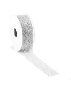 Bånd Crispy 3cmx10m - Råhvid med Sølv Glans