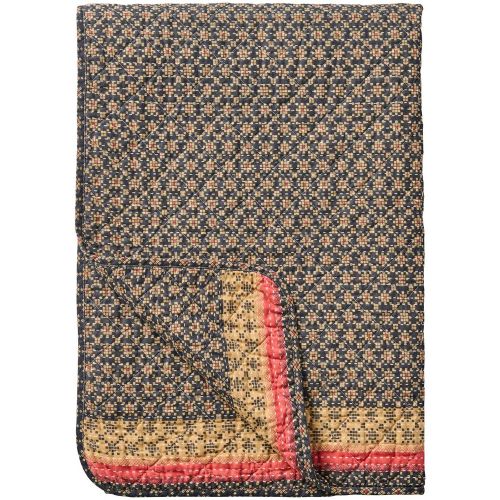 Quilt mørkeblå m/rosa og naturfarvet mønster på kanterne