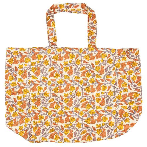 Quiltet Taske - Naturfarvet med Grå, Gule og Orange Vinranker