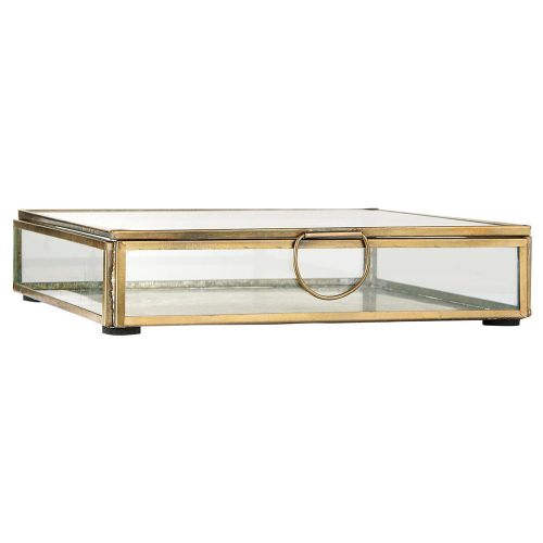 Glasæske m/låg solitaire kvadratisk - messing