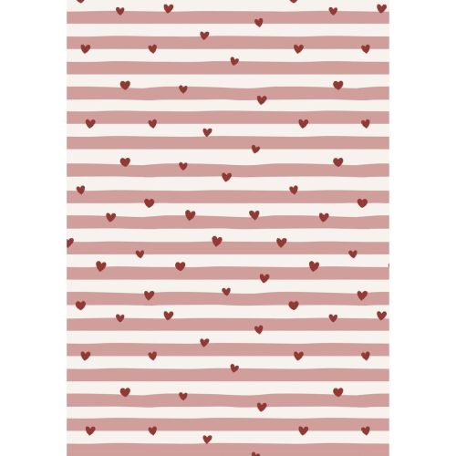 Ib Laursen Gavepapir 5 m/rulle - Røde hjerter og lyserøde striber