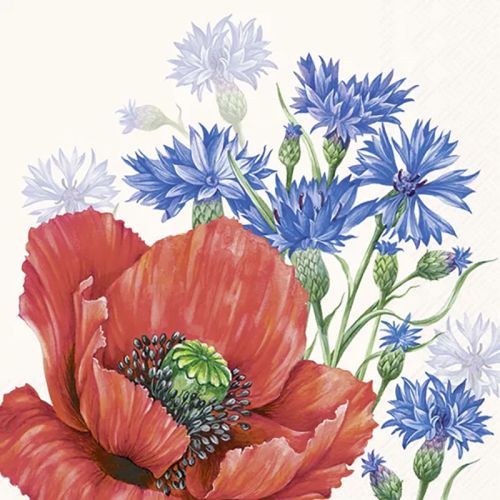 IHR Frokostserviet 3-lags 20stk - Poppy And Cornflowers - Creme