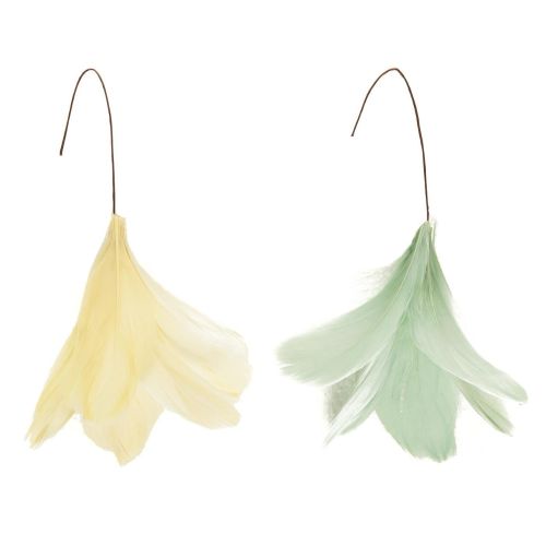 Ib Laursen Pyntefjer 2 ass farver gul og støvgrøn m/wire