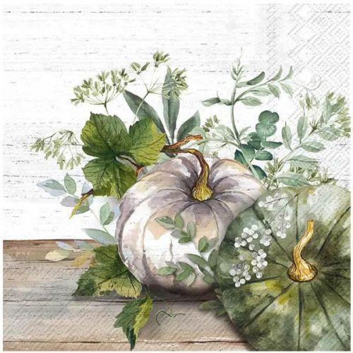 Ihr Frokostserviet 3-lags 20stk - Green And White Pumpkin Cream
