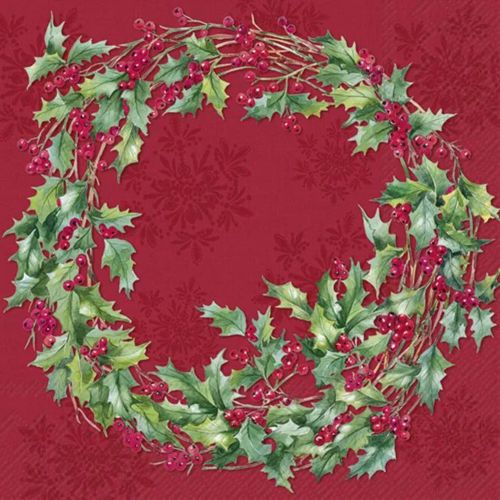 IHR Frokostserviet 3-lags 20stk - Ilex Wreath Julekrans Rød