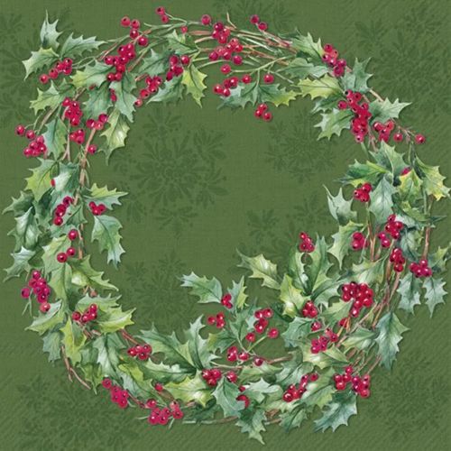 IHR Frokostserviet 3-lags 20stk - Ilex Wreath Julekrans Grøn