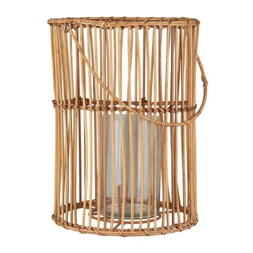Ib Laursen Rund Rattan Lygte med hank og glasindsats - Cane
