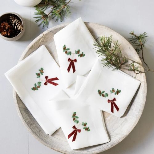 Langkilde & Søn juleservietter med mørkerød sløjfe 4stk