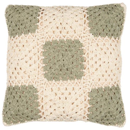 Pudebetræk hæklet creme m/grønne felter