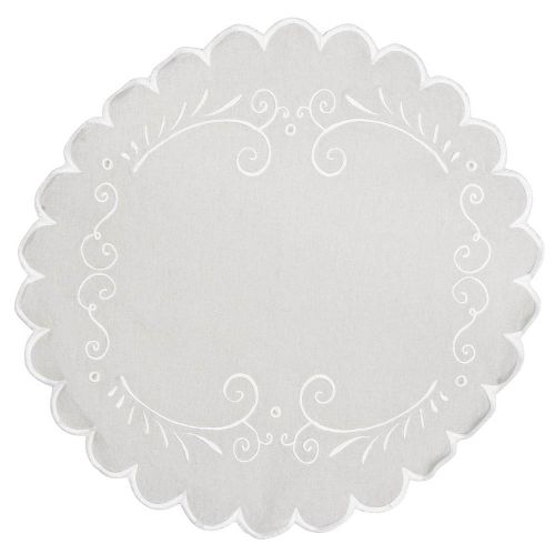 Brødserviet rund hvid m/broderi