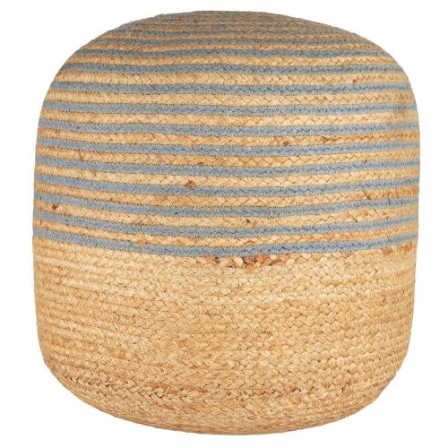 Ib Laursen Rund Puf Jute m/blå striber i bomuld