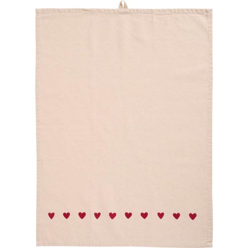 Viskestykke Emma natur m/røde hjerter