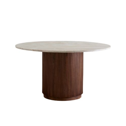 Nordal ERIE Spisebord Ø140cm Marmor - Mørkt Træ og Råhvid Marmor