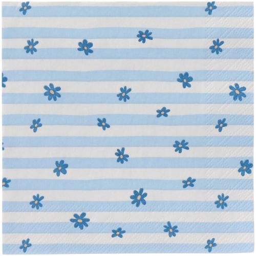 Ib Laursen Kaffeserviet 3-lags 20stk - Blå blomster og lyseblå striber