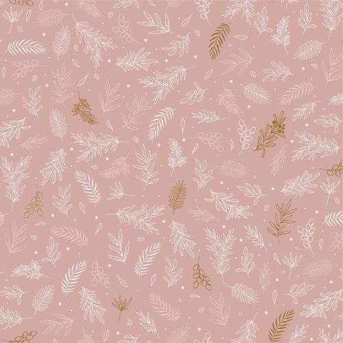 Ib Laursen Middagsserviet 3-lags 50stk - Rosa m/bladmønster